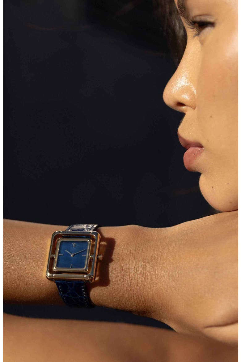 Umbra Aurora Pearl Watch, Alternate, color, Blue Pearl-Gold