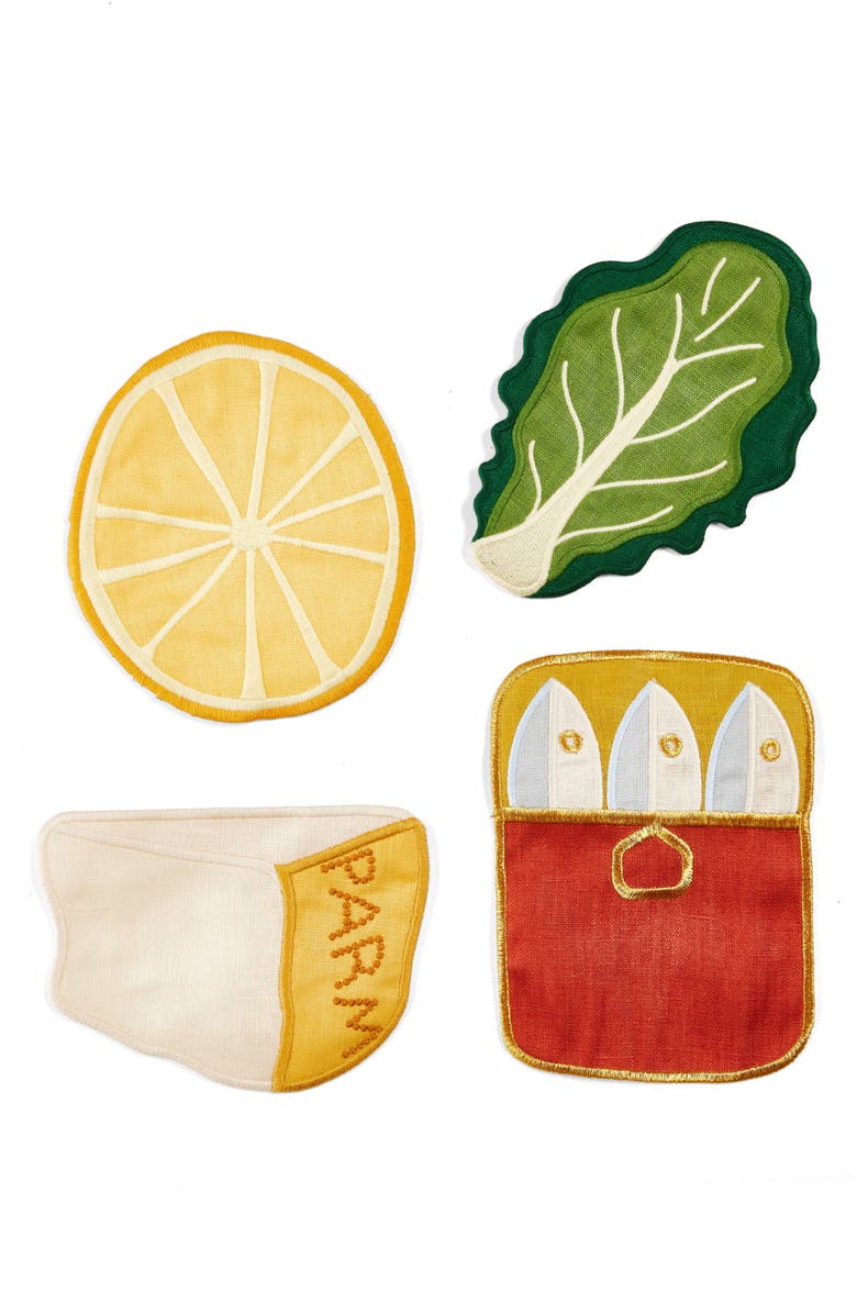 PIECEWORK PUZZLES Caesar Salad Set of 4 Linen Napkins, Main, color, Blue