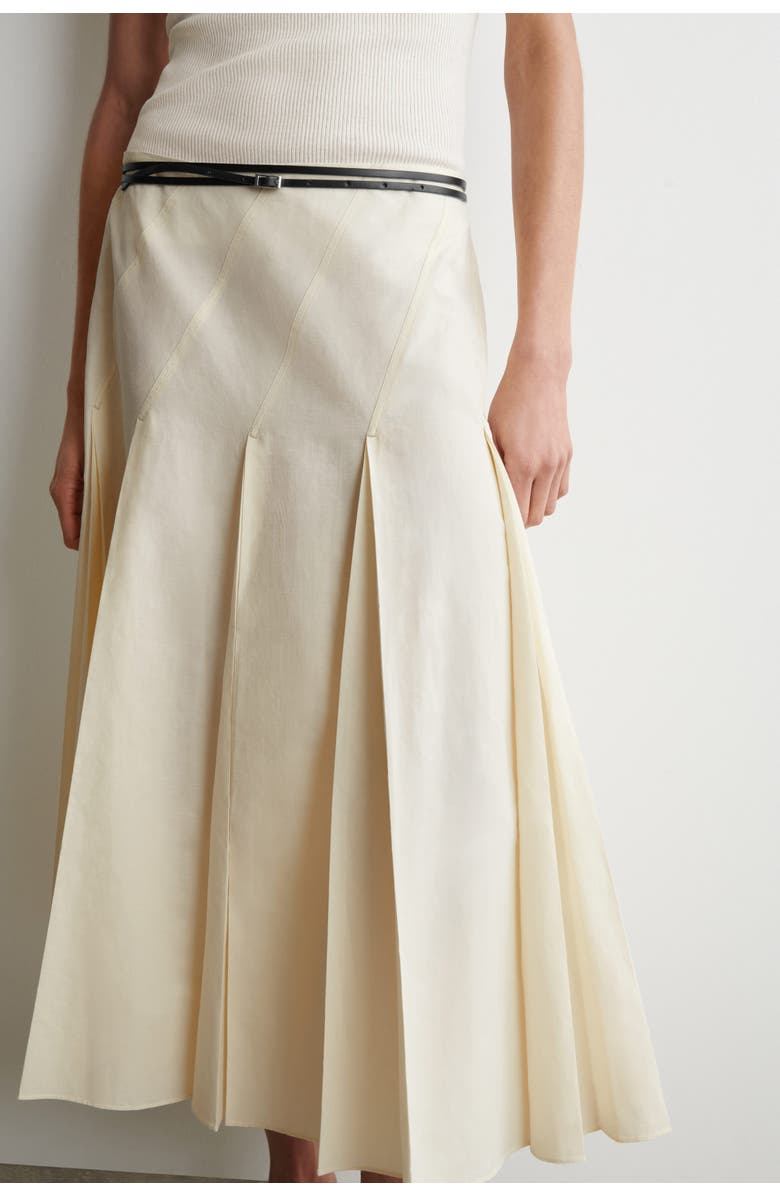 COS Pleated Cotton-linen Midi Skirt, Alternate, color, Ivory