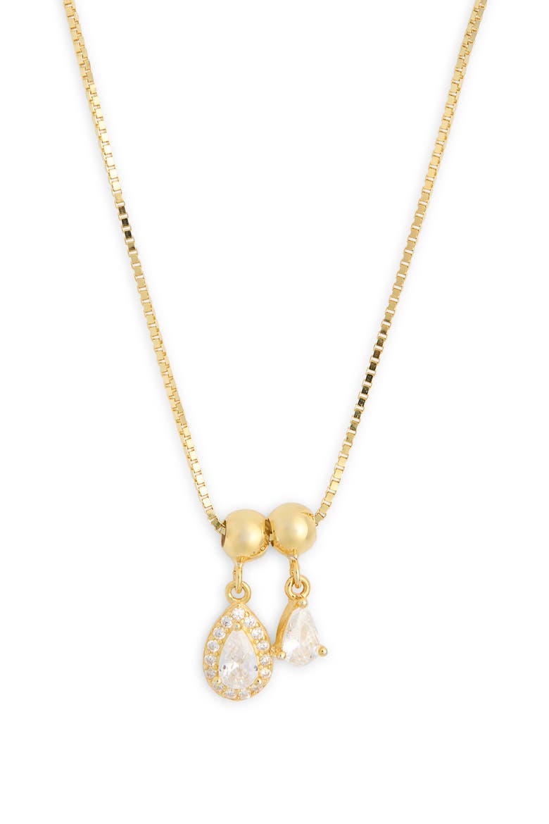Double Cubic Zirconia Teardrop Pendant Necklace, Alternate, color, GOLD