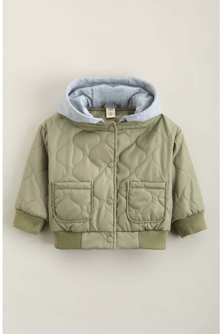 Kids' Quilted Hooded Jacket, Main, color, OLIVE ACORN- GREY