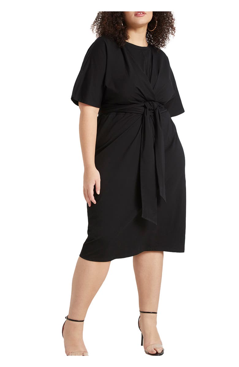 ELOQUII Cross Front Flutter Sleeve Dress, Main, color, Black Onyx