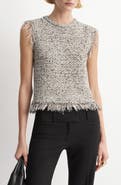 MANGO Sleeveless Fringe Trim Tweed Top
