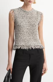 MANGO Sleeveless Fringe Trim Tweed Top