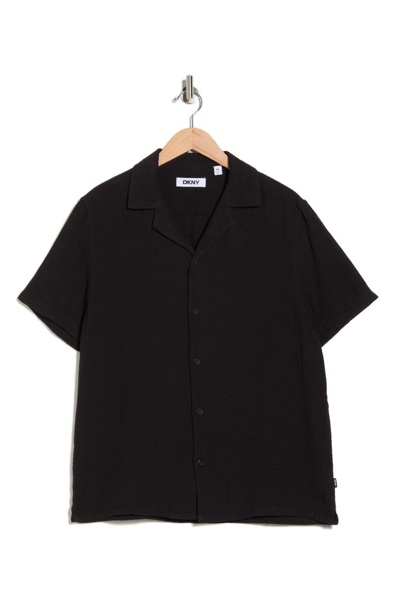 DKNY SPORTSWEAR Tribeca Cotton Camp Shirt, Alternate, color, Black