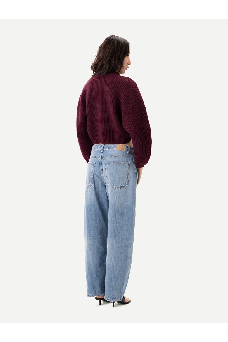 Oval-Sleeve Cropped Cashmere Sweater, Alternate, color, burgundy