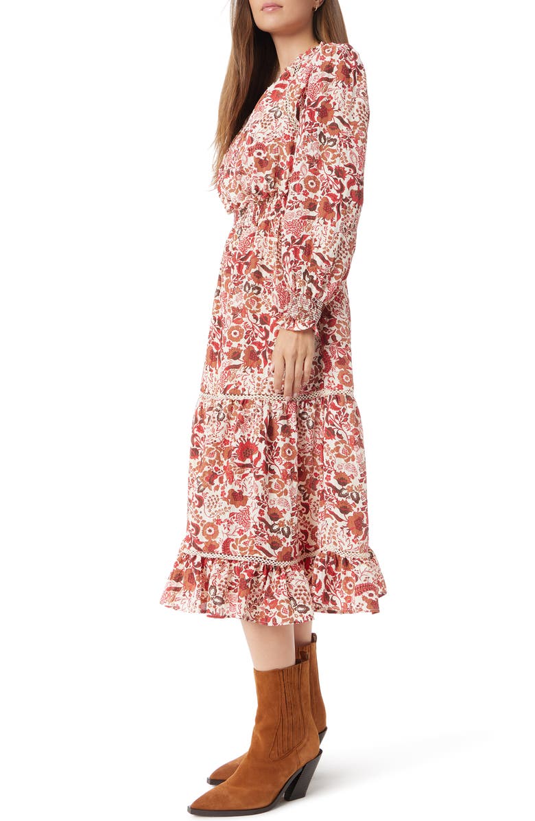 Sam Edelman Maya Floral Lace Inset Long Sleeve Midi Dress, Alternate, color, Seedpearl-Chelsea Bouquet