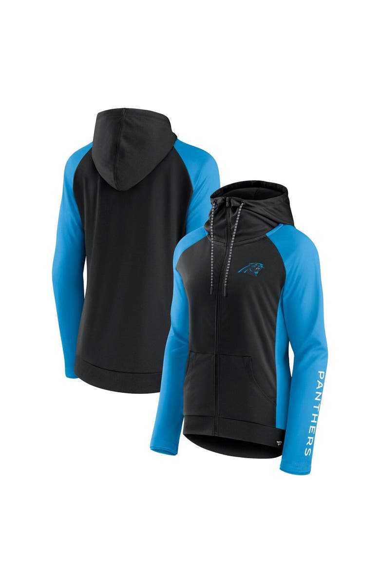 FANATICS Women's Fanatics Branded Black/Blue Carolina Panthers End Around Lightweight Raglan Full-Zip Hoodie Jacket, Main, color, 