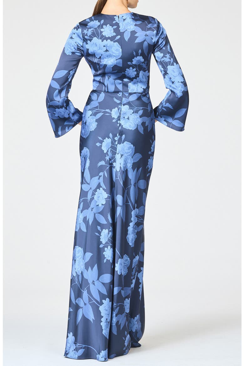 Alex Crystal Detail Floral Long Sleeve Satin Crepe Gown, Alternate, color, GALAXY ROSES