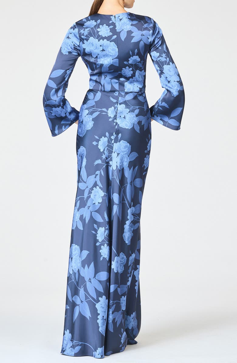 Sachin & Babi Alex Crystal Detail Floral Long Sleeve Satin Crepe Gown, Alternate, color, Galaxy Roses