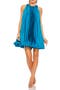Pleated Halter Neck Flowy Mini Trapeze Dress