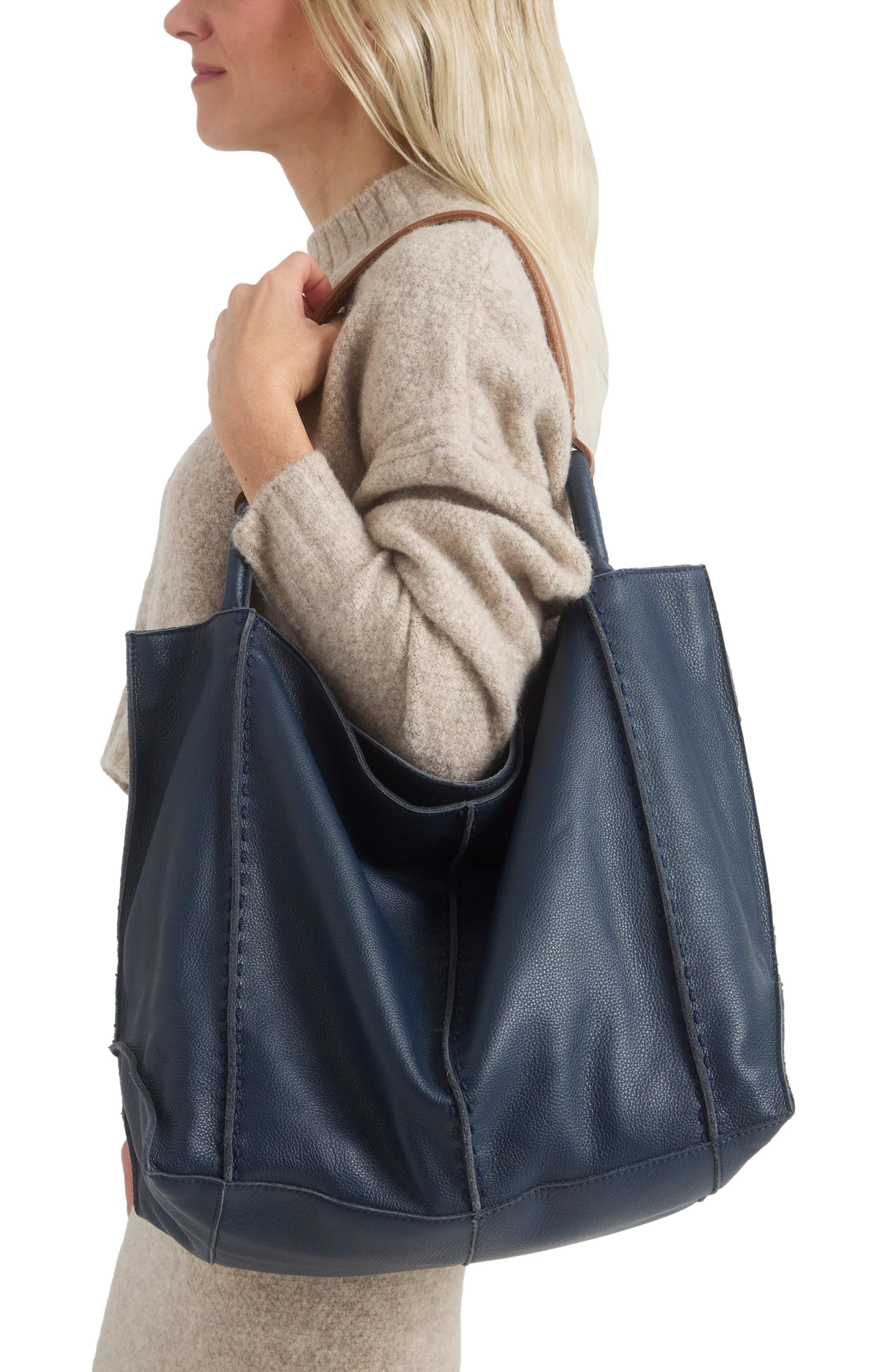 The Sak Los Feliz Large Tote Leather Bag, Alternate, color, Black Pebble