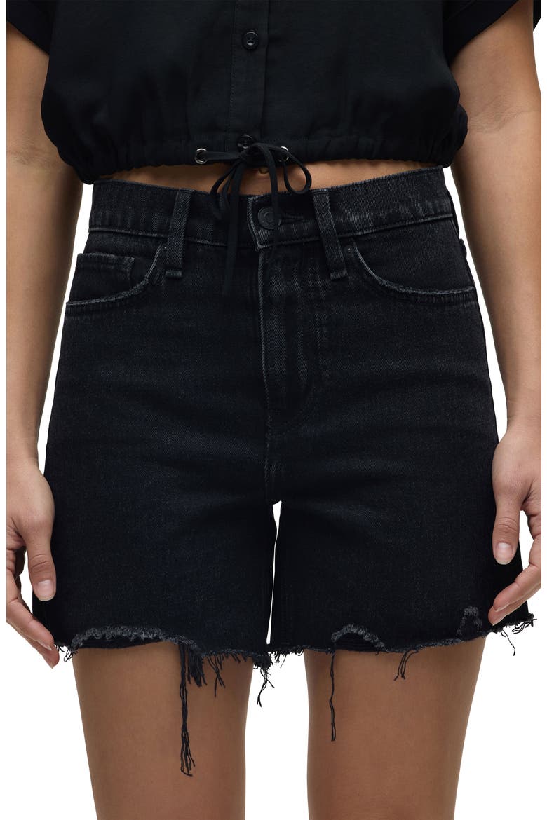 Devon High Waist Cutoff Denim Shorts, Alternate, color, DESTRUCTED BLACK