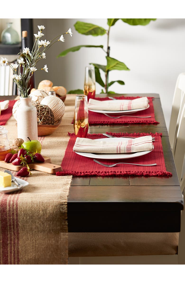 Design Imports Variegated Fringe Set of 4 Placemats, Alternate, color, Red