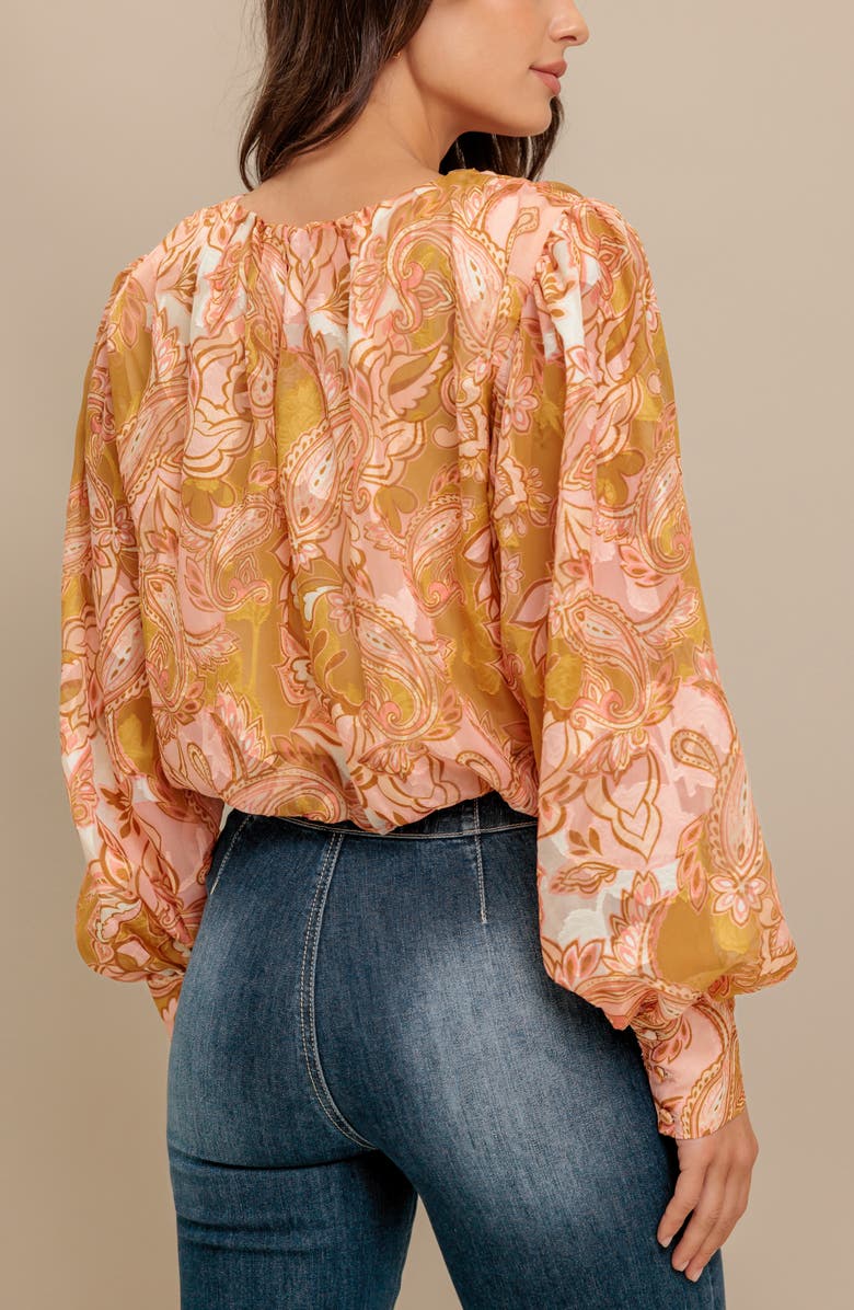 FLYING TOMATO Print Jacquard Long Sleeve Top, Alternate, color, Camel