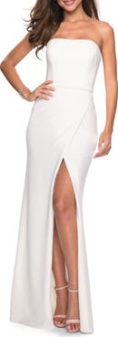 La Femme Strapless Jersey Evening Dress