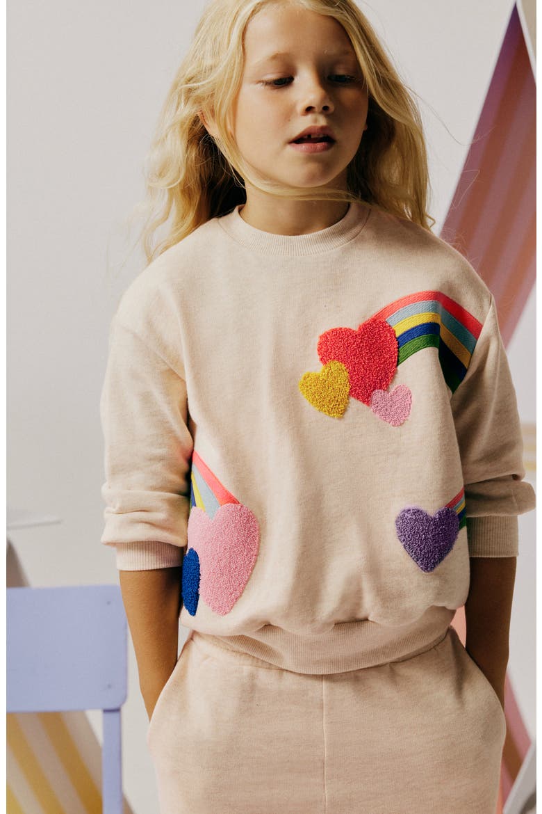 Kids' Rainbow Appliqué Cotton Sweatshirt, Alternate, color, IVORY RAINBOWS