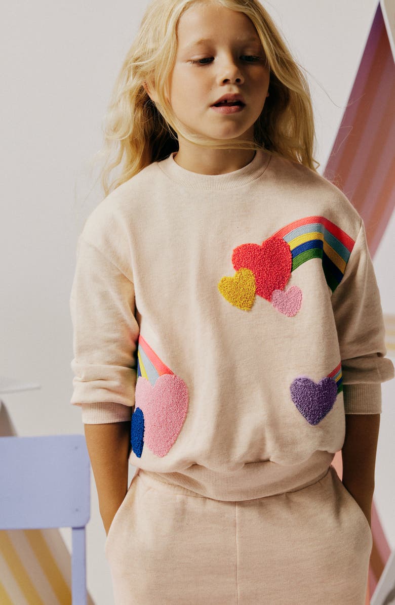 Mini Boden Kids' Rainbow Appliqué Cotton Sweatshirt, Alternate, color, Ivory Rainbows