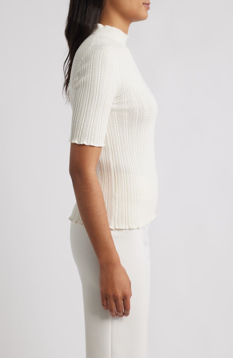 Anne Klein Mock Neck Short Sleeve Cotton Blend Sweater, Alternate, color, Creamy White