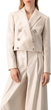 IVONNE Faun-Leather Double-Breasted Short Blazer