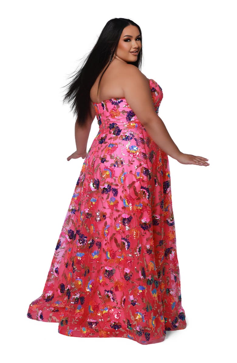 Johnathan Kayne for Sydney's Closet Strapless Sweetheart Neckline Plus Size A-Line Evening Gown, Alternate, color, Bubblegum