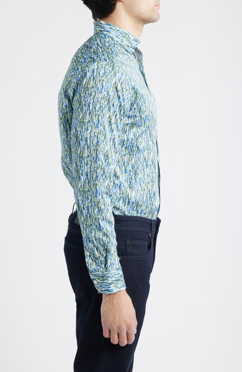 Johnston & Murphy Logan Print Button-Up Shirt, Alternate, color, Green/ Blue Brush Stroke