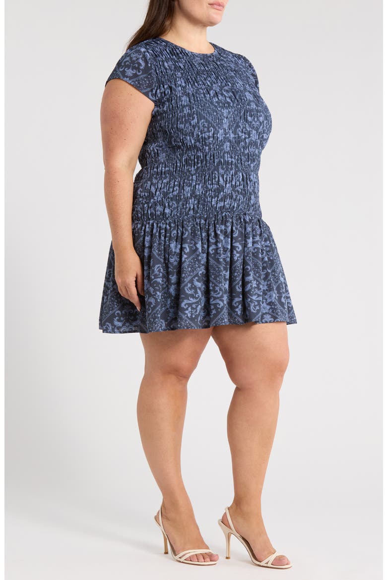 Smocked Bodice Drop Waist Dress, Alternate, color, NAVY- BLUE ORNATE BOHO