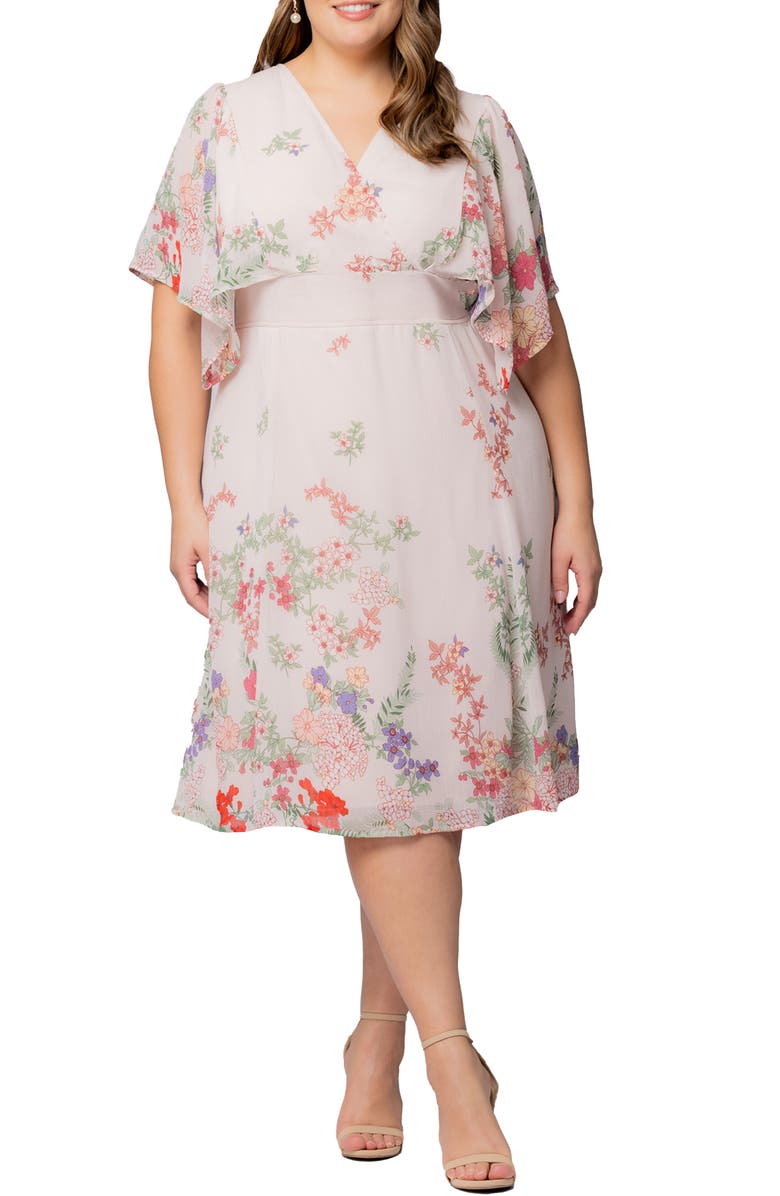 Kiyonna Floral Print A-Line Dress, Main, color, Cottage Garden Border