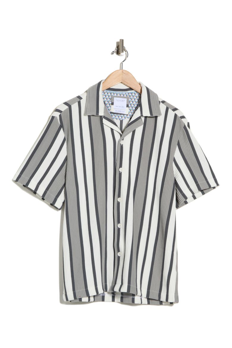 Relaxed Fit Stripe Camp Shirt, Alternate, color, WHITE