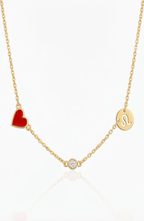 Inez Red Heart Necklace with Diamond & Zodiac Sign