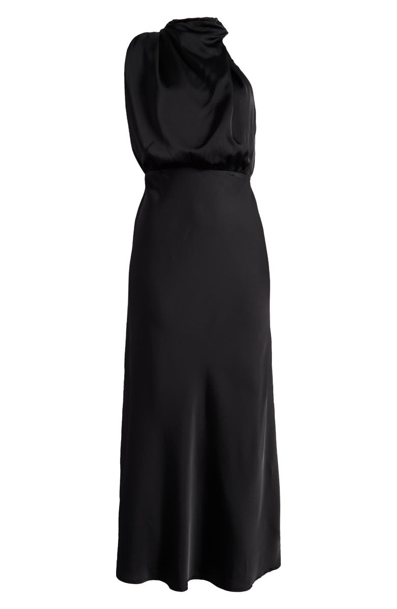 Lulus Distinctive Charm Asymmetric Satin Cocktail Dress, Alternate, color, Black