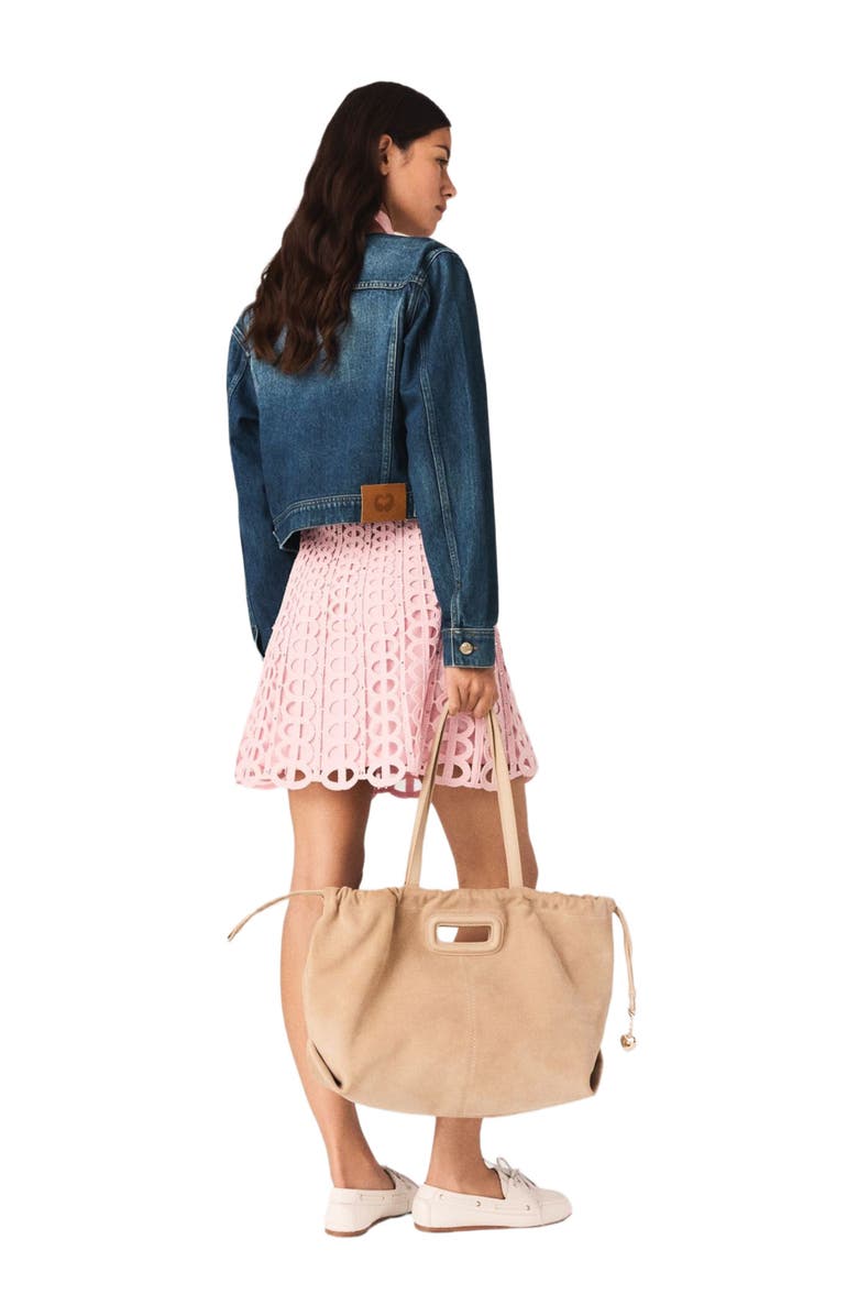 maje Denim jacket with leather collar, Alternate, color, Blue