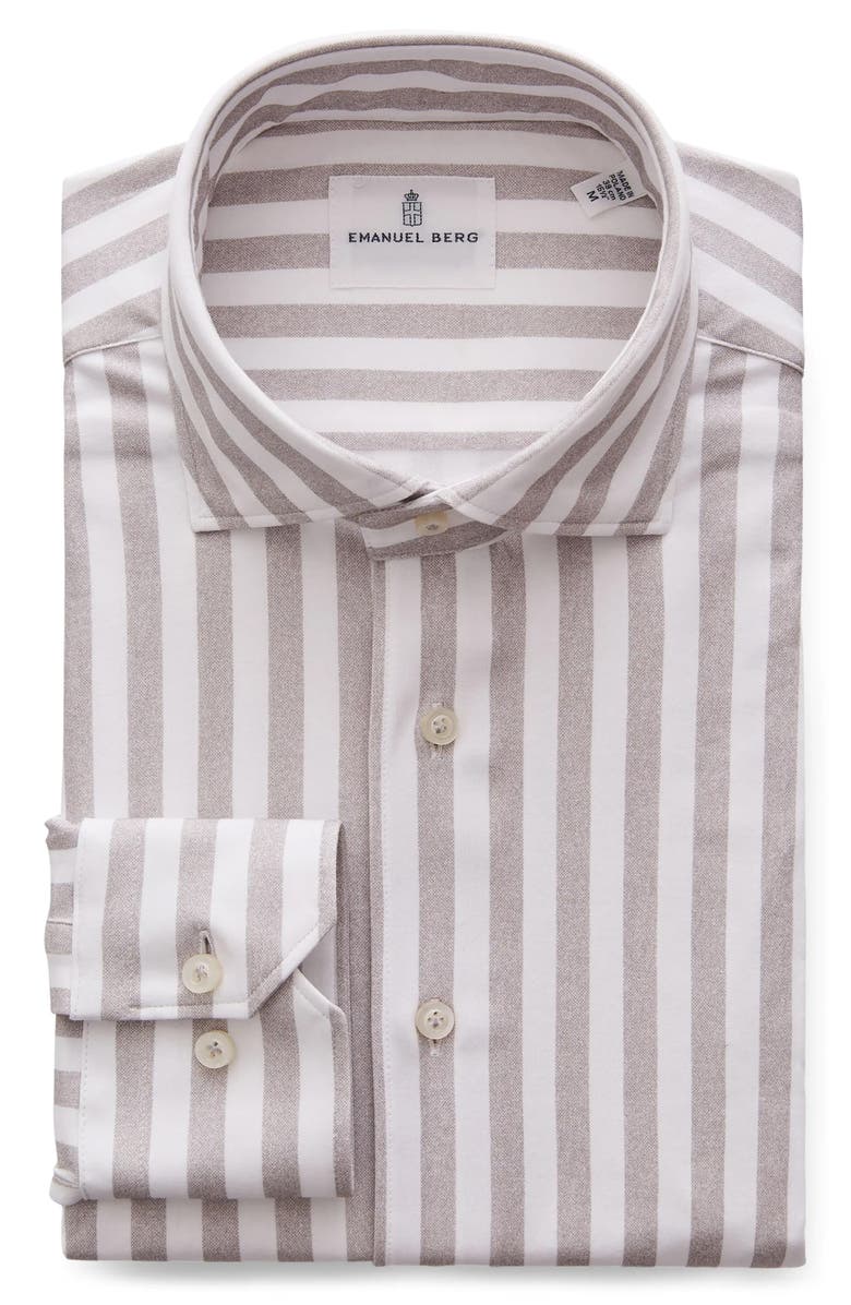 Emanuel Berg 4Flex Modern Fit Stripe Knit Button-Up Shirt, Alternate, color, Light Grey
