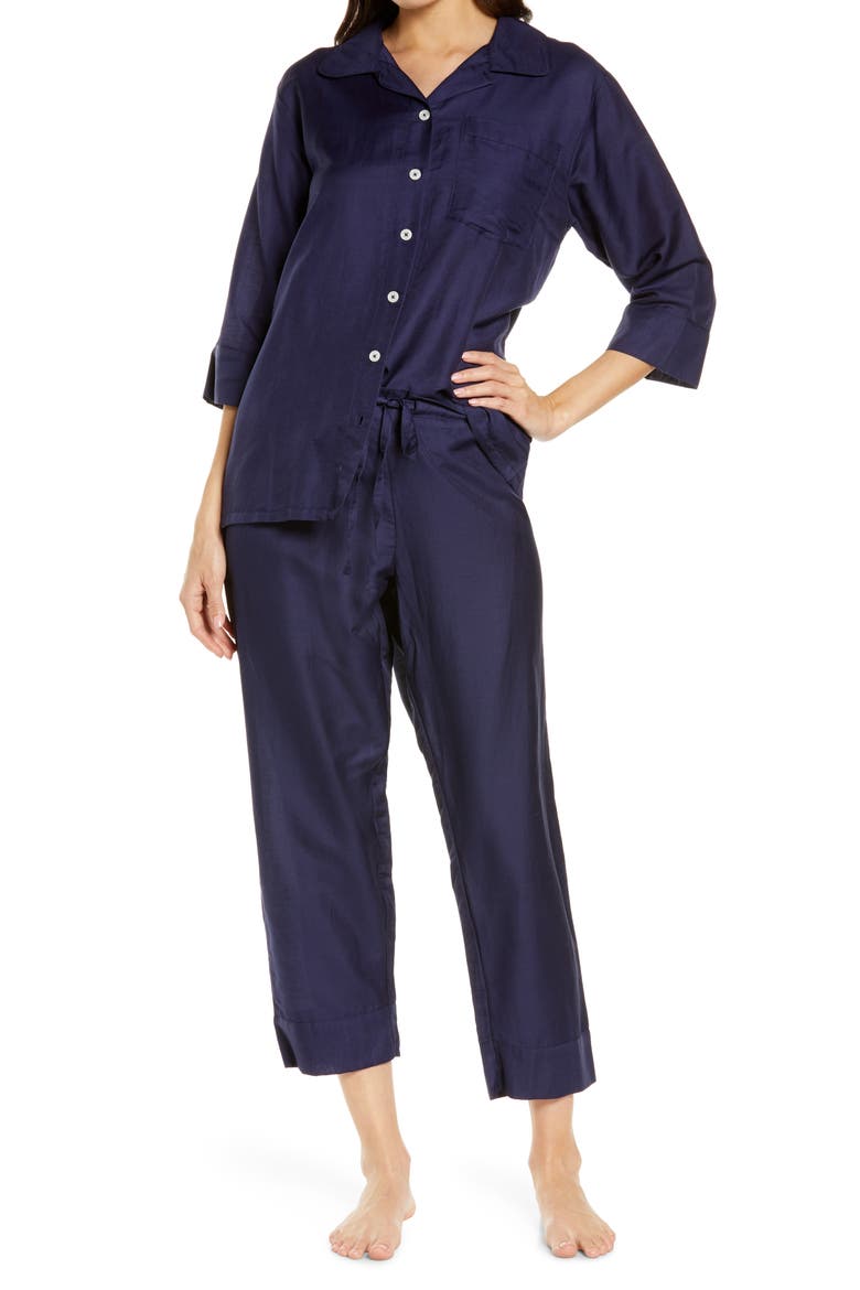 Classic Cotton & Silk Pajamas, Main, color, NAVY