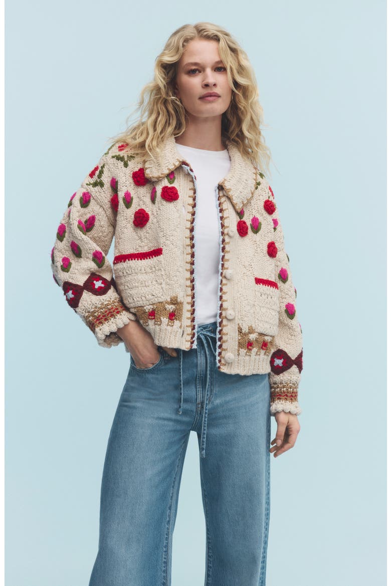 Rosebud Oversize Cardigan, Alternate, color, IVORY COMBO