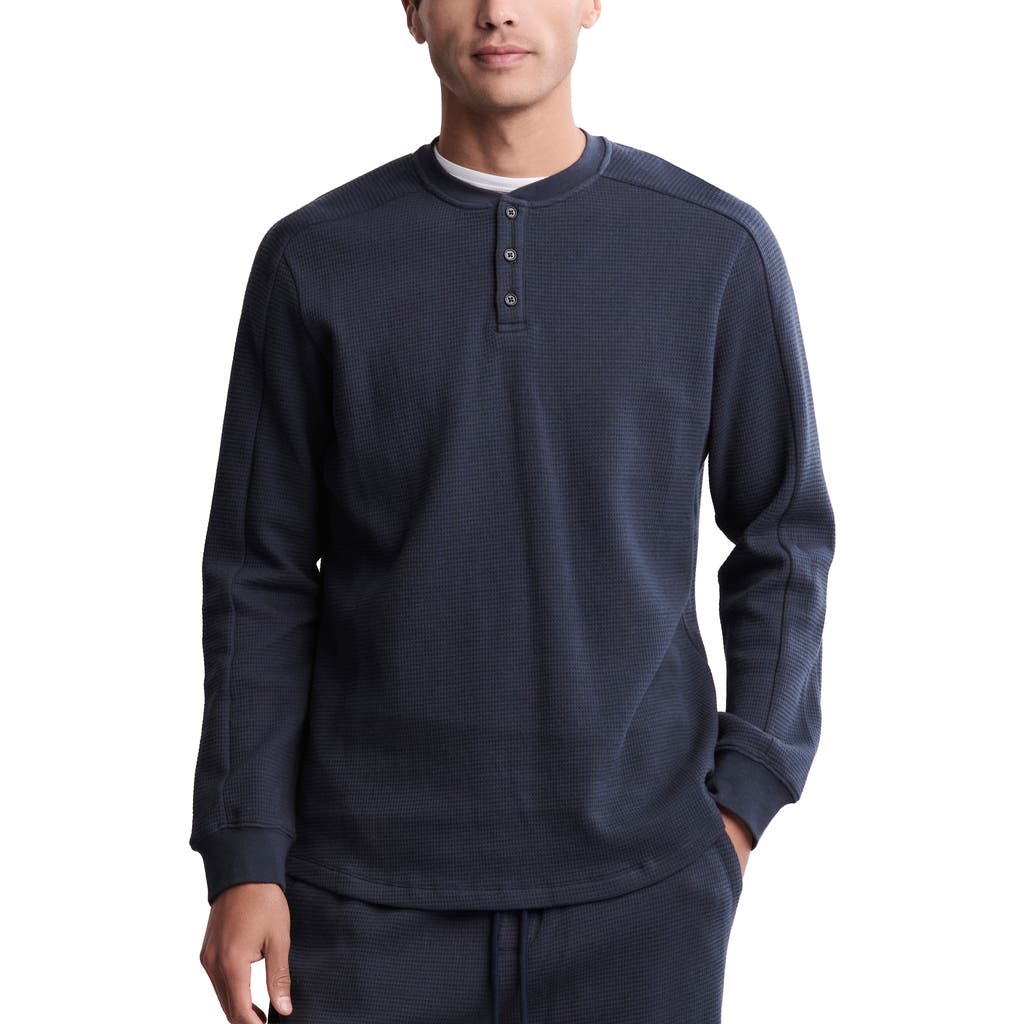 Barefoot Dreams Waffle Knit Thermal Henley In Blue