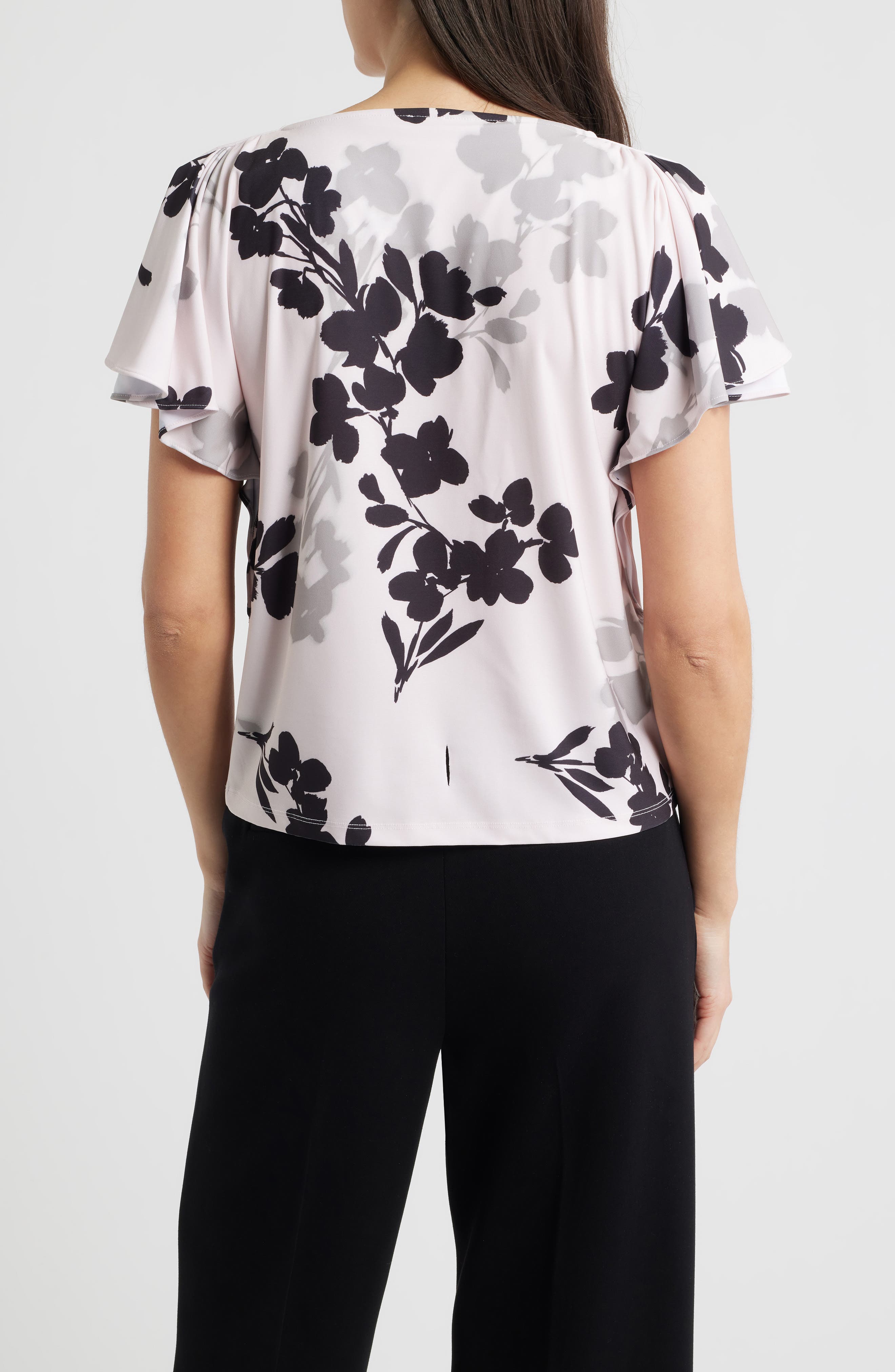 Floral Cascade Flutter Sleeve Top - image 2