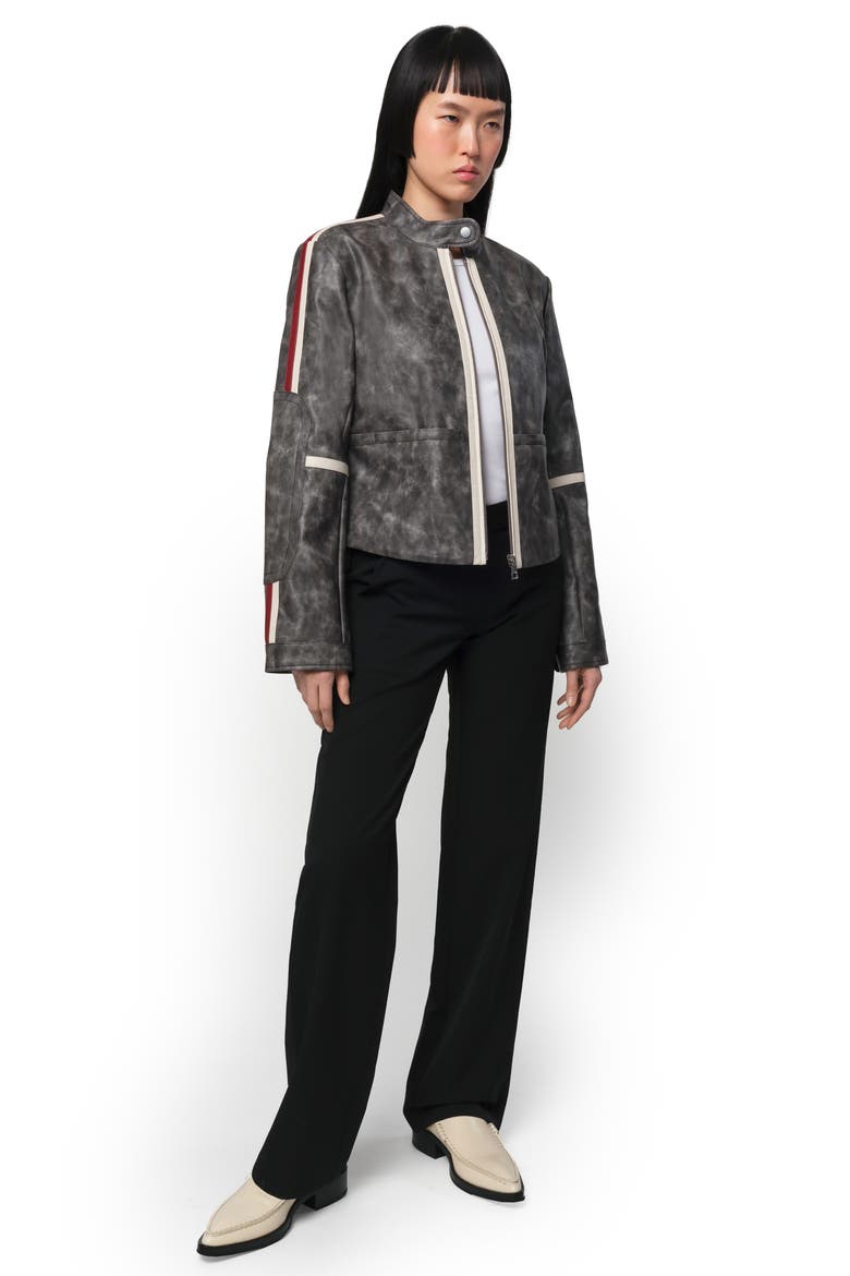 Casey Distressed Crop Faux Leather Moto Jacket, Alternate, color, SLATE
