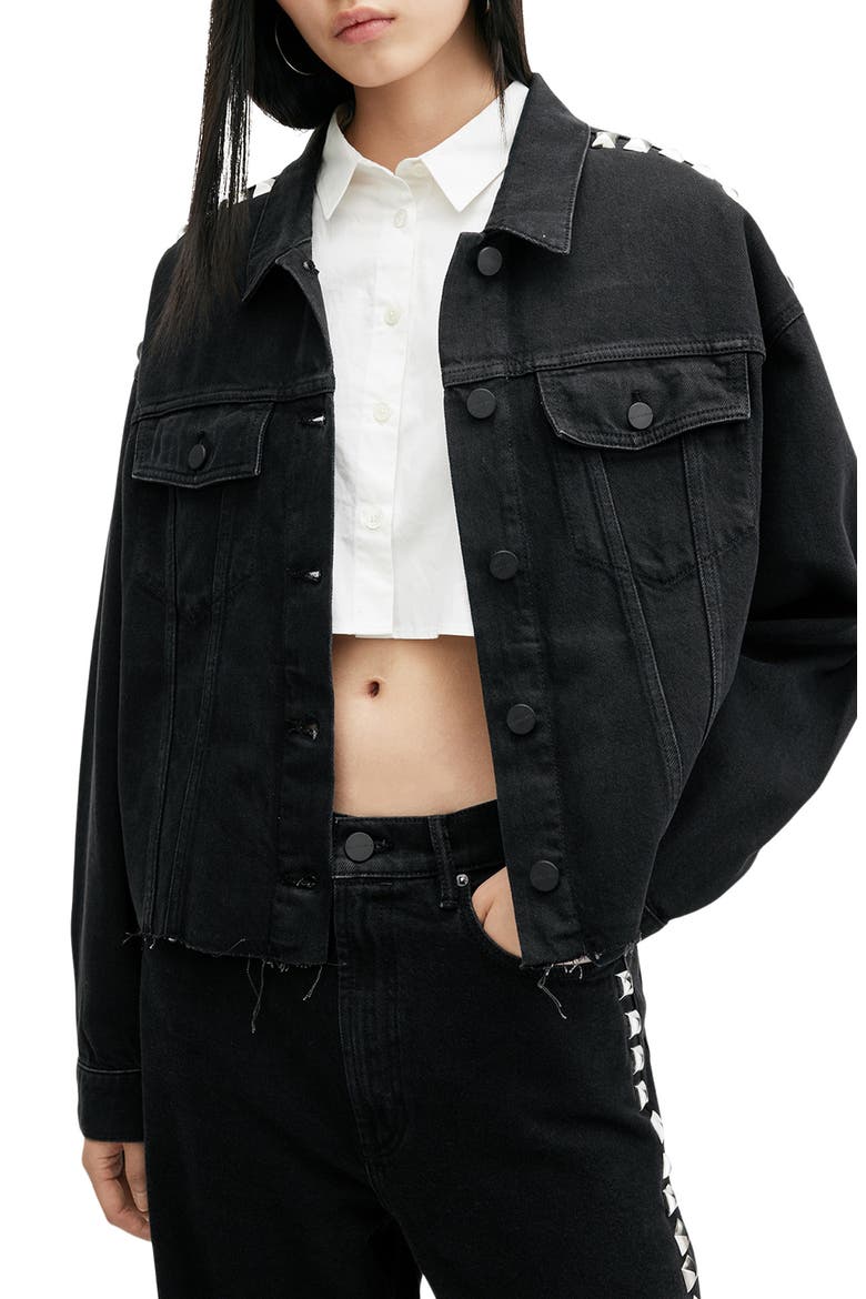 Piper Studded Denim Shacket, Alternate, color, BLACK