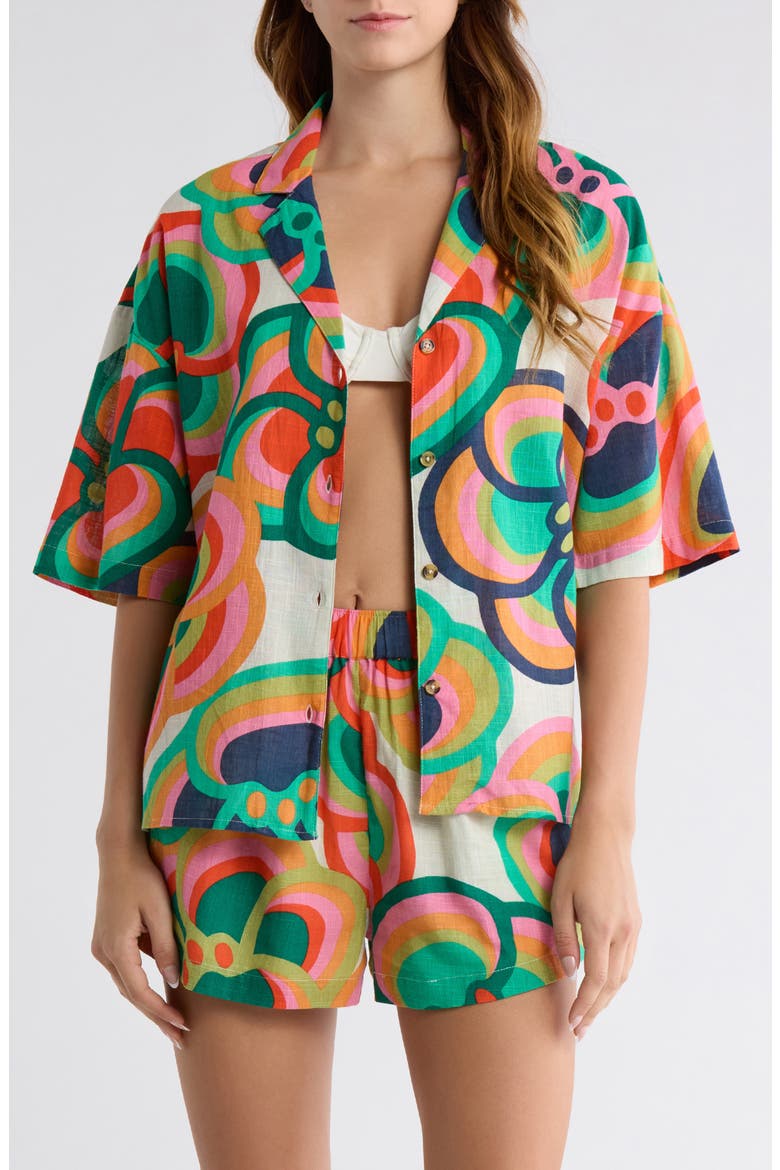 x Mami Wata Beachside Cover-Up Camp Shirt, Main, color, MULTI