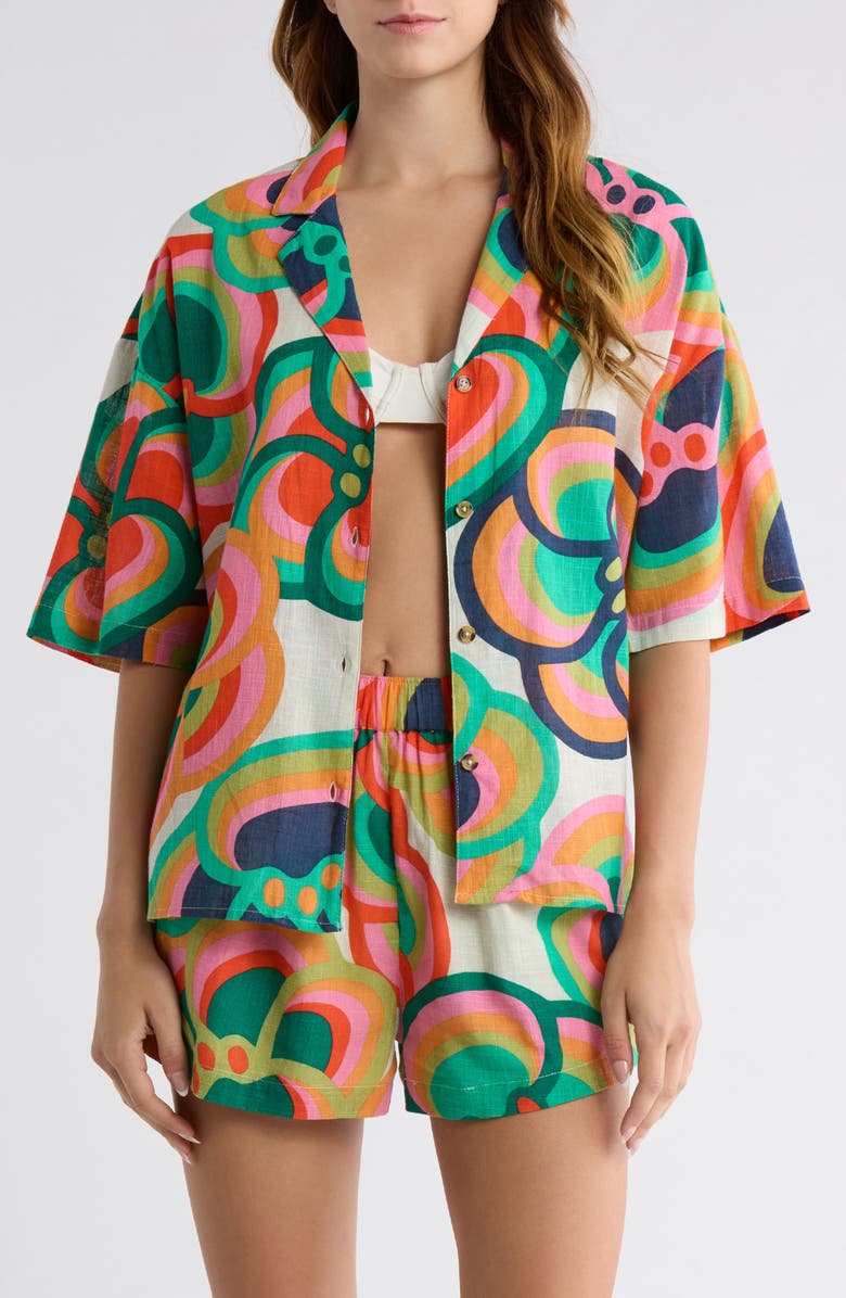 Billabong x Mami Wata Beachside Cover-Up Camp Shirt, Main, color,