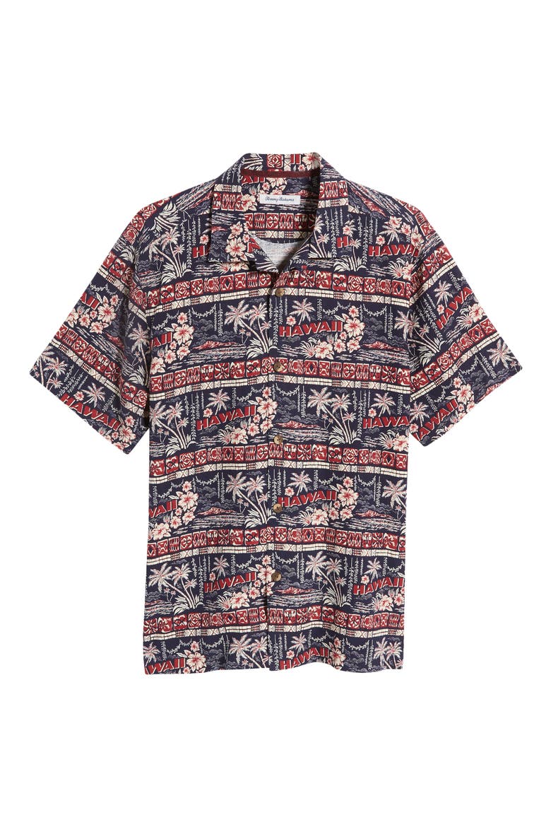 Postcard Paradise Short Sleeve Silk Button-Up Shirt, Alternate, color, COASTLINE