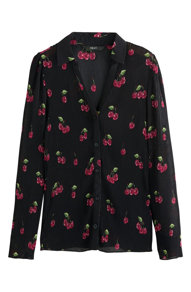 NEXT Cherry Print Plissé Shirt, Alternate, color, Black