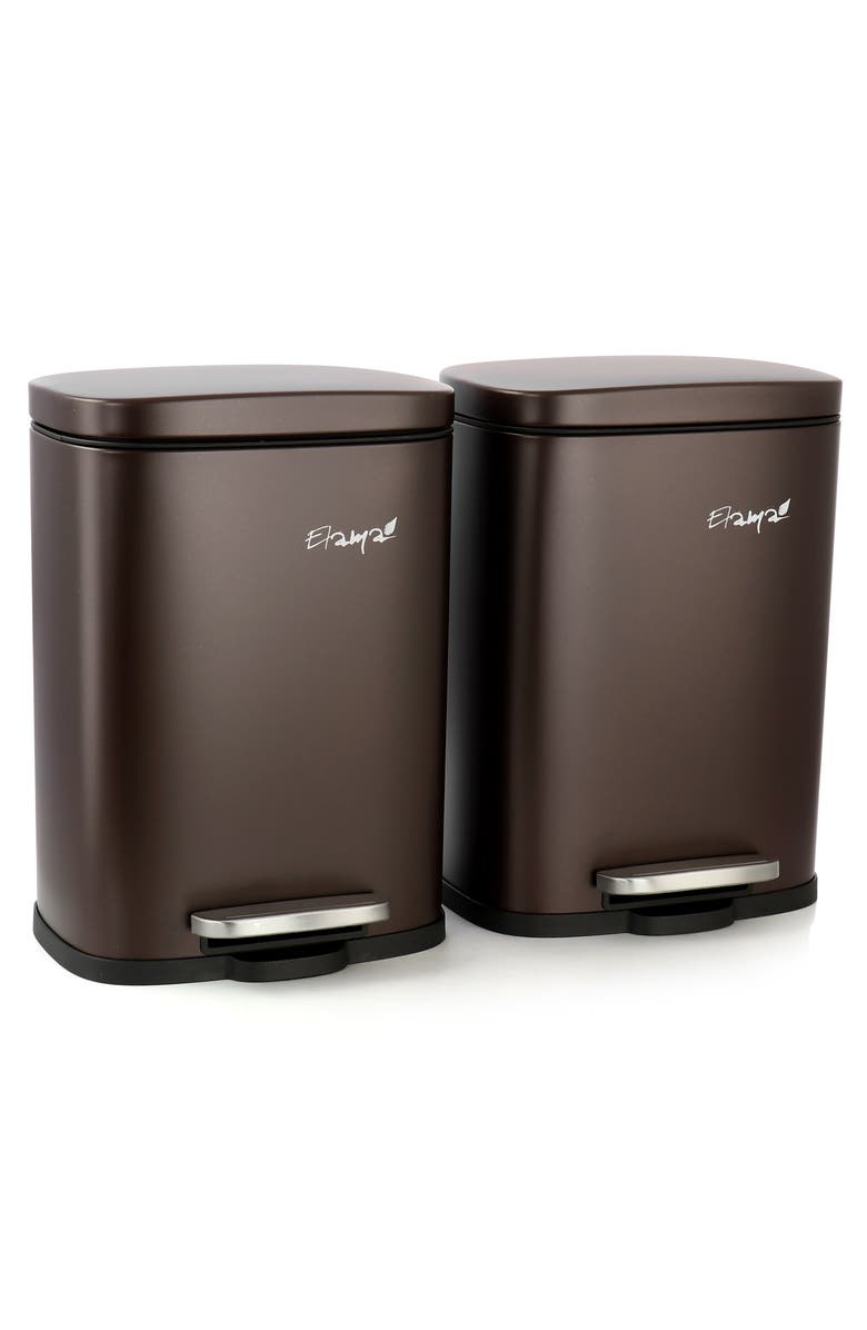 Elama 3 Piece 8 Gallon and 1.3 Gallon Stainless Steel Step Trash Bin Combo Set with Slow Close Mechanism, Alternate, color,
