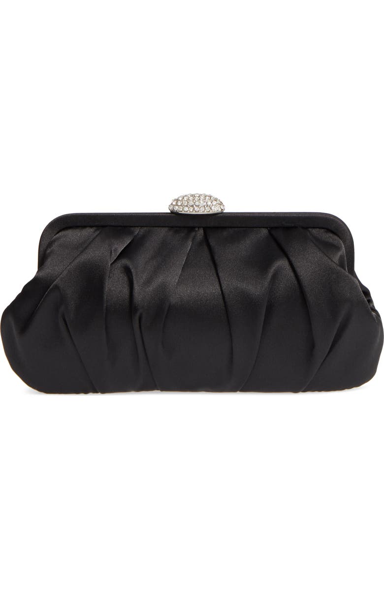 Nina Concord Pleated Satin Frame Clutch, Main, color, Black