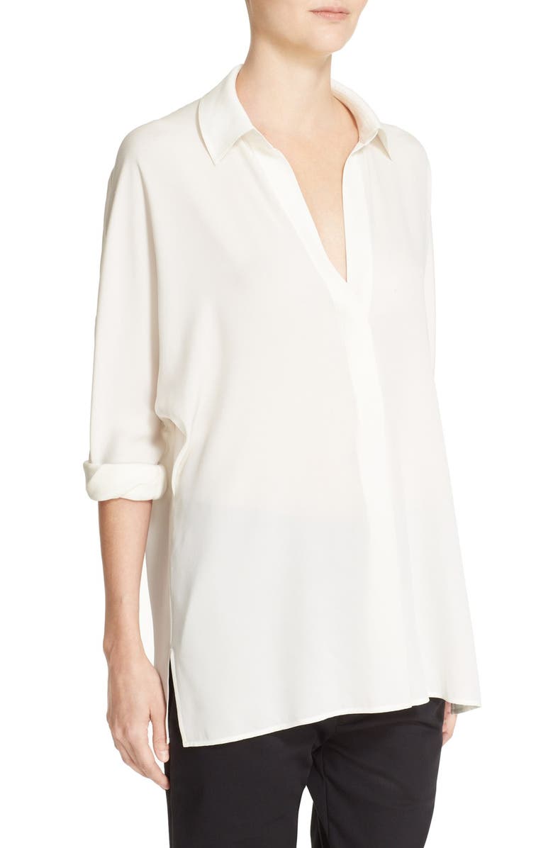 Vince V-Neck Stretch Silk Blouse, Alternate, color, 
