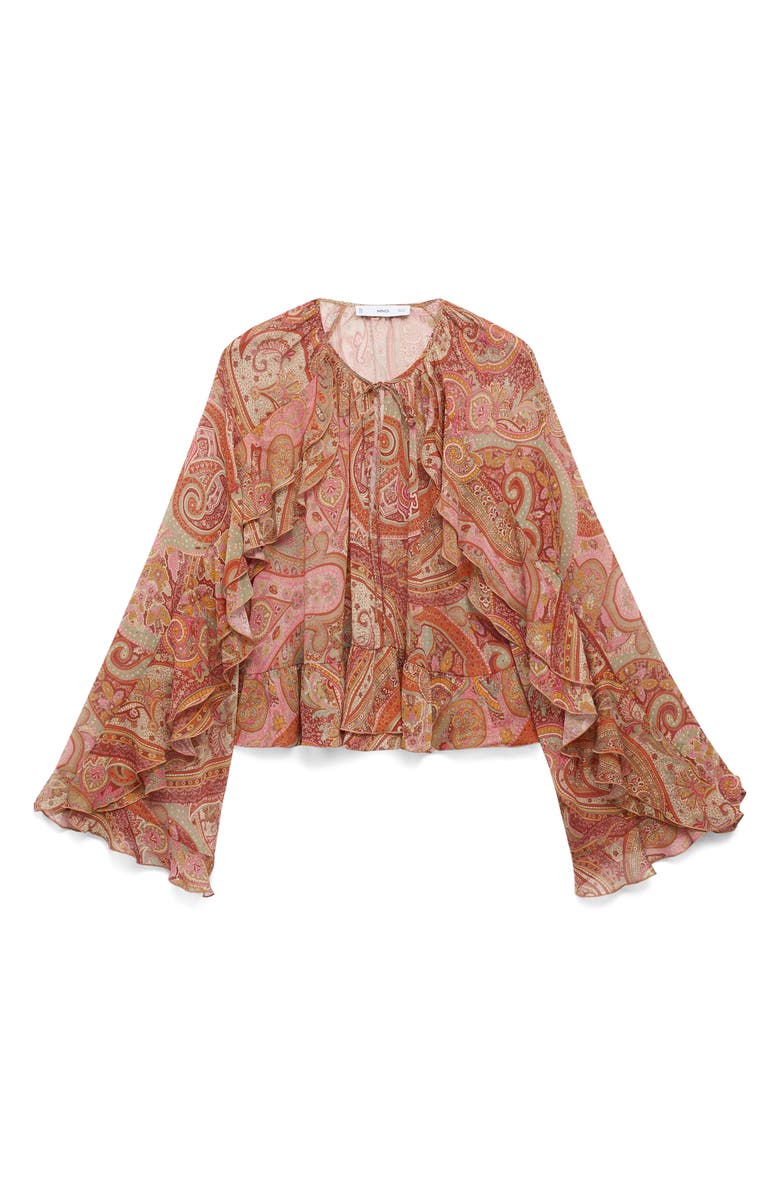 MANGO Paisley Print Long Sleeve Shirt, Alternate, color, Brown