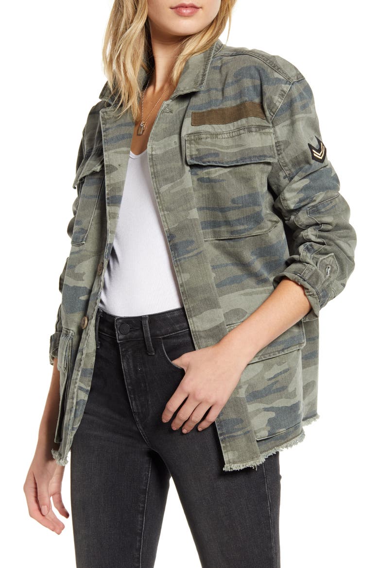 Patch Detail Camo Cotton Jacket, Main, color, OLIVE- GREEN CAMO