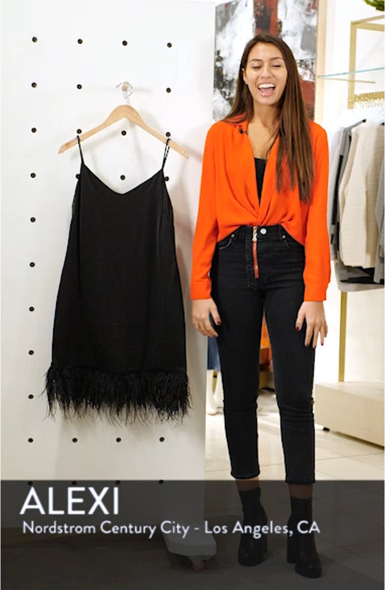 Feather Hem Satin Slipdress, sales video thumbnail