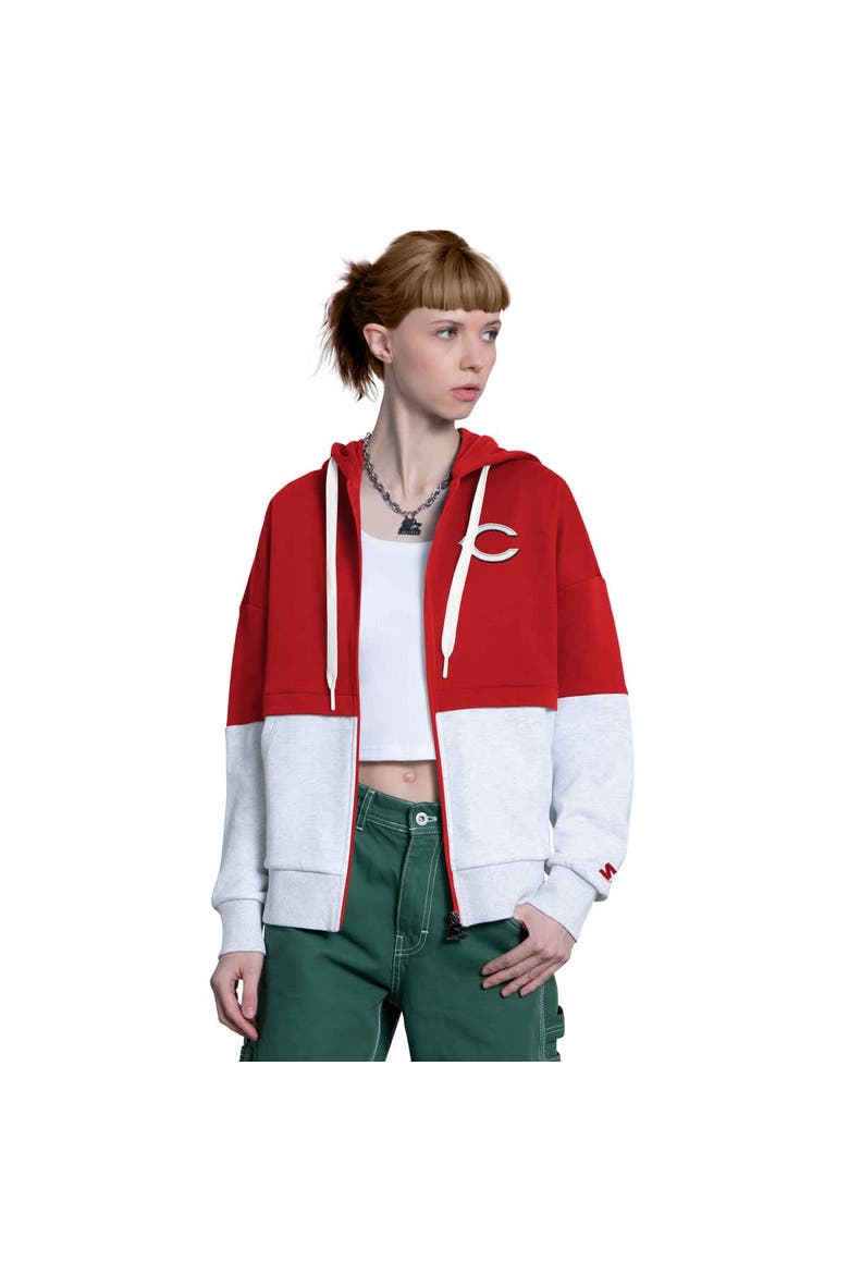Women's Starter Red/Heather Gray Cincinnati Reds Wishbone Full-Zip Hoodie, Main, color, Red
